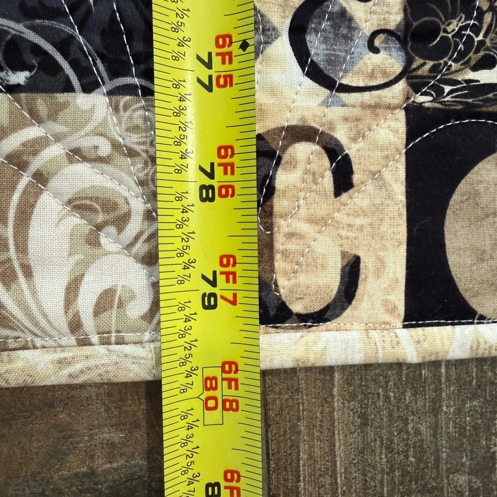 Handmade Coffee Patchwork Quilt Brown Cream Coffee Bean Cup Typography 70x80